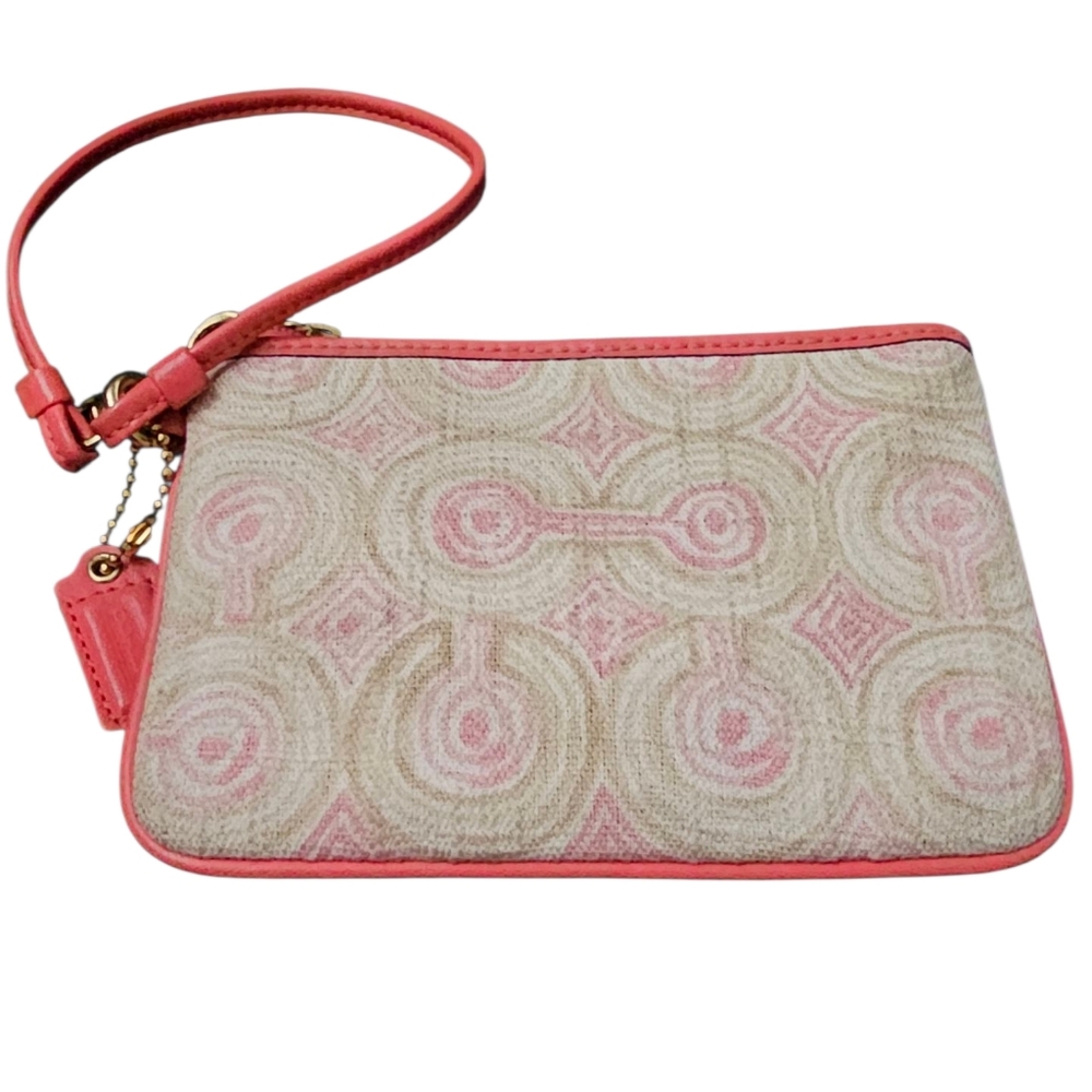COACH Audrey Op Art Swirl Pink and Cream Wristlet Clutch